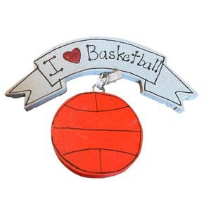 I Love Basketball Hand Painted Pin Wooden Pin Pendant